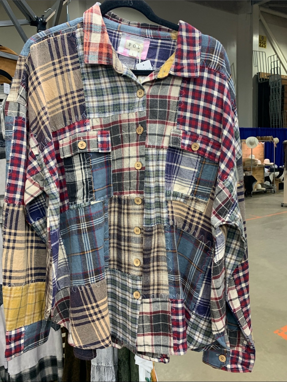 POL Multicolor oversized Patchwork Plaid Button-Down Shirt